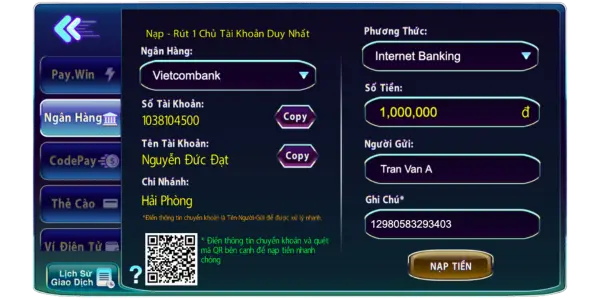 Nạp tiền qua ngân hàng là lấy stk để chuyển khoản Nạp tiền qua ngân hàng là lấy stk để chuyển khoản